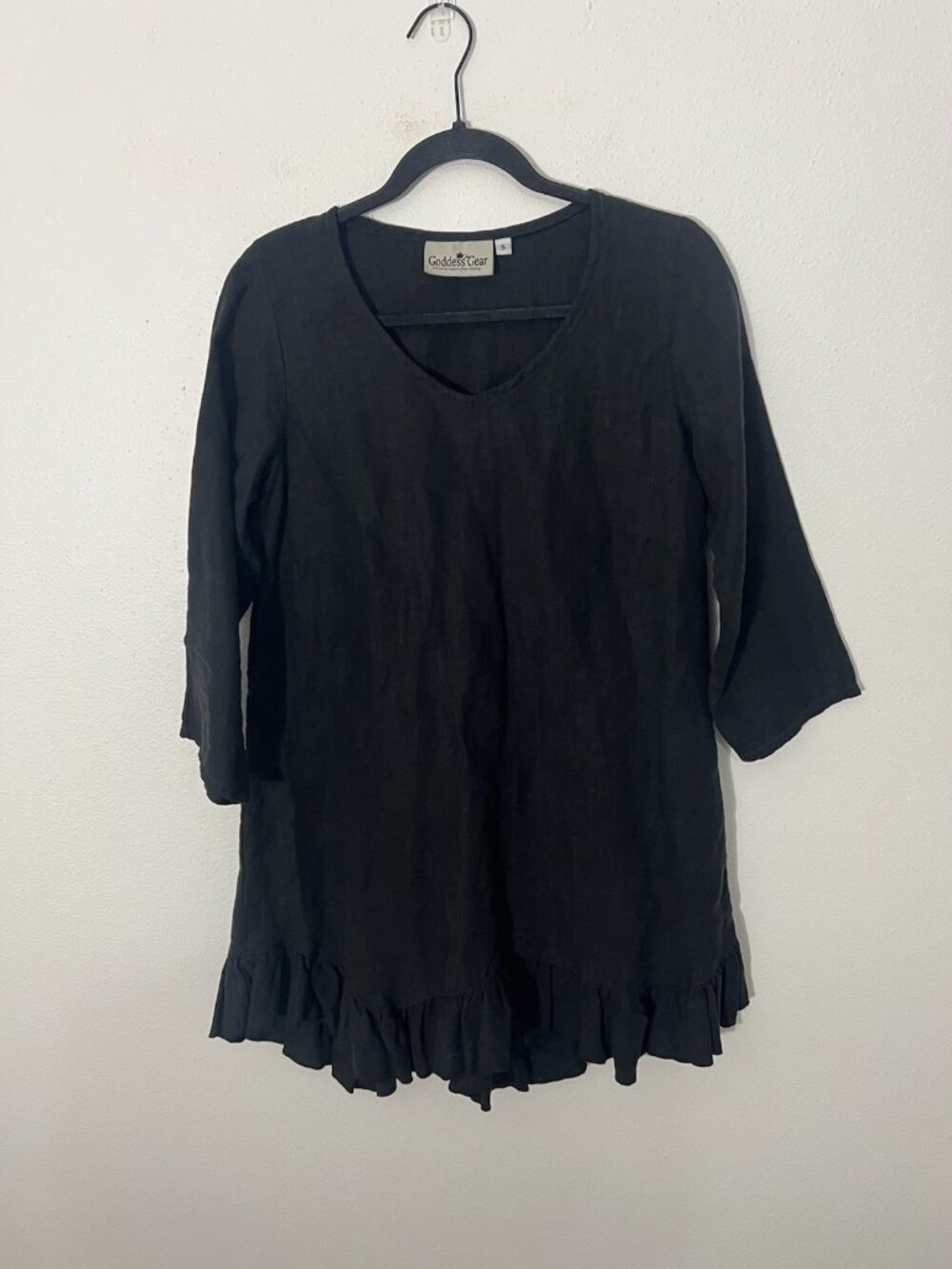 Goddess Gear Black Linen Tunic Dress Size Small